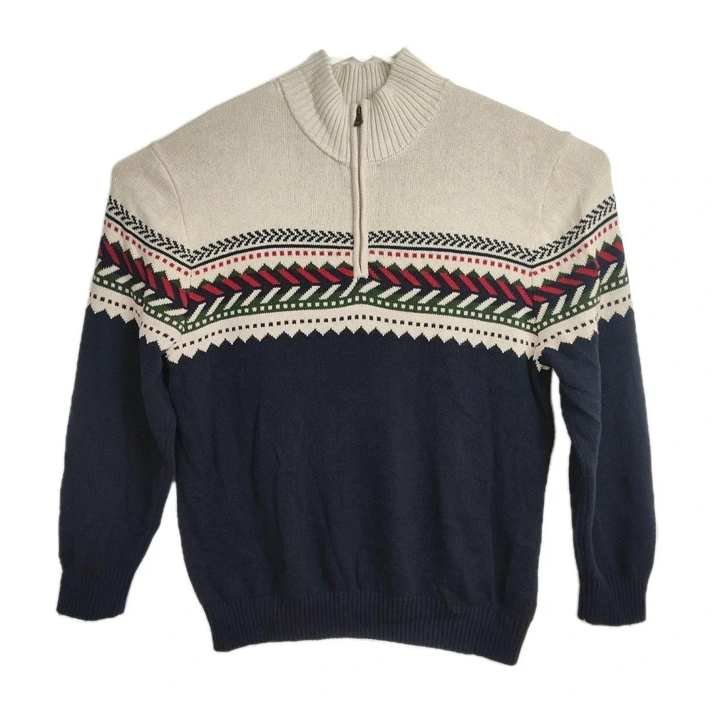Weatherproof Vintage 1/4-Zip Sweater Men's XXL Nordic Blue/Cream Holiday Sweater